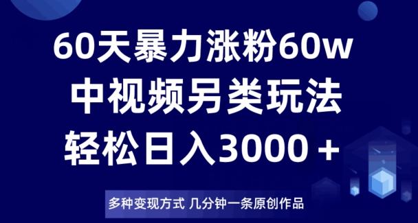 60天暴力涨粉60W，中视频另类玩法，日入3000＋，几分钟一条原创作品多种变现方式-数智网创