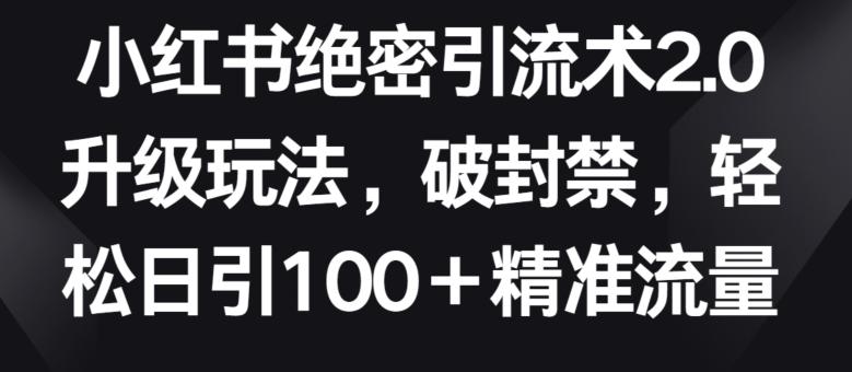 小红书绝密引流术2.0升级玩法，破封禁，轻松日引100+精准流量【揭秘】-数智网创
