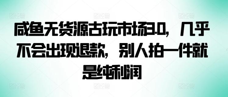 咸鱼无货源古玩市场3.0，几乎不会出现退款，别人拍一件就是纯利润【揭秘】-数智网创