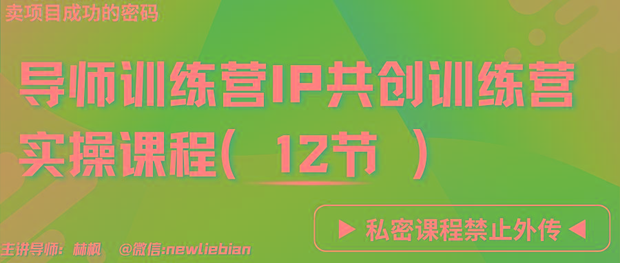 导师训练营3.0IP共创训练营私密实操课程(12节)-卖项目的密码成功秘诀-数智网创
