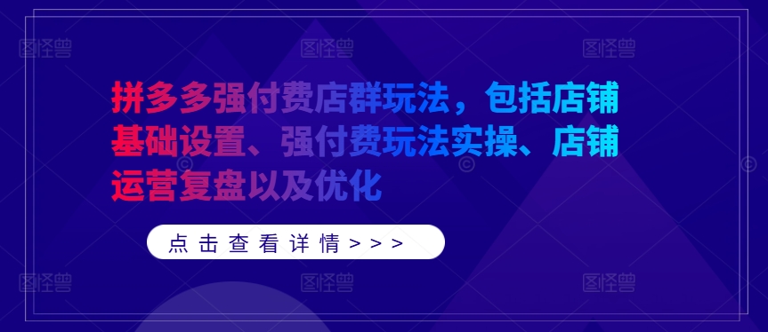 拼多多强付费店群玩法，包括店铺基础设置、强付费玩法实操、店铺运营复盘以及优化-数智网创