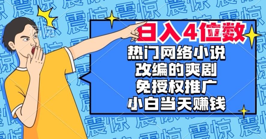 热门网络小说改编的爽剧，免授权推广，新人当天就能赚钱，日入4位数【揭秘】-数智网创