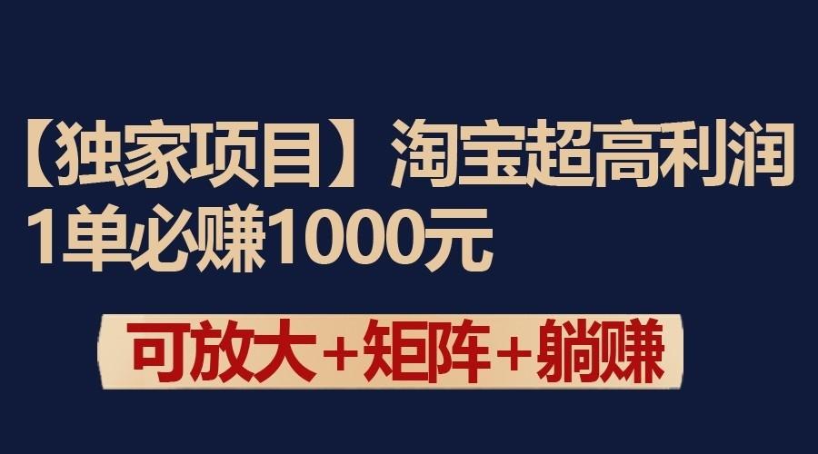独家淘宝超高利润项目:1单必赚1000元,可放大可矩阵操作-数智网创
