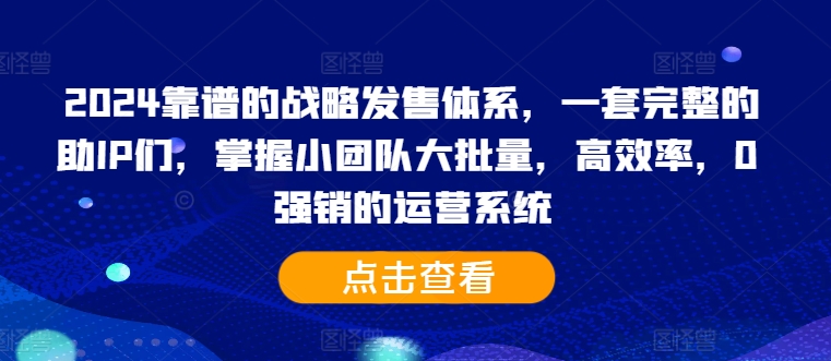 2024靠谱的战略发售体系，一套完整的助IP们，掌握小团队大批量，高效率，0 强销的运营系统-数智网创