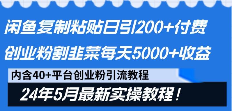 闲鱼复制粘贴日引200+付费创业粉，24年5月最新方法！割韭菜日稳定5000+收益-数智网创