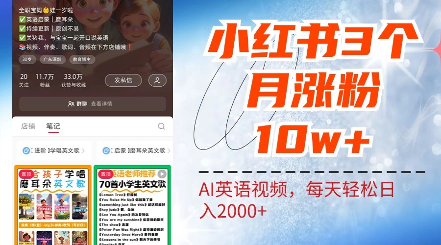 小红书三个月涨粉10W，AI英语视频0成本制作，每天轻松日入2000+-数智网创