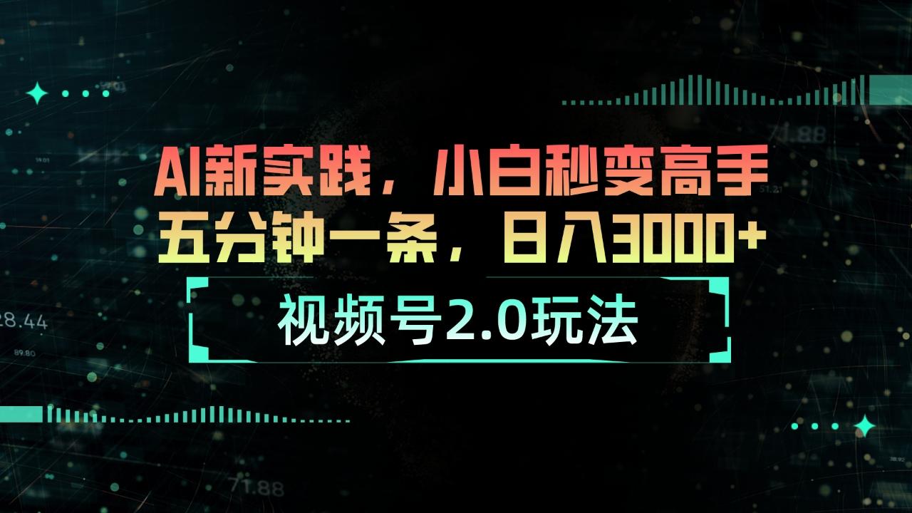 视频号2.0玩法 AI新实践，小白秒变高手五分钟一条，日入3000+-数智网创
