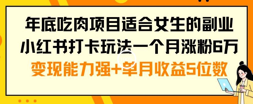 年底吃肉项目适合女生的副业小红书打卡玩法一个月涨粉6万+变现能力强+单月收益5位数【揭秘】-数智网创