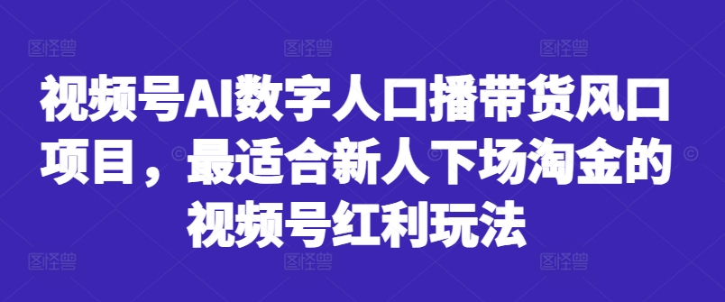 视频号AI数字人口播带货风口项目，最适合新人下场淘金的视频号红利玩法-数智网创