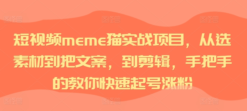 短视频meme猫实战项目，从选素材到把文案，到剪辑，手把手的教你快速起号涨粉-数智网创