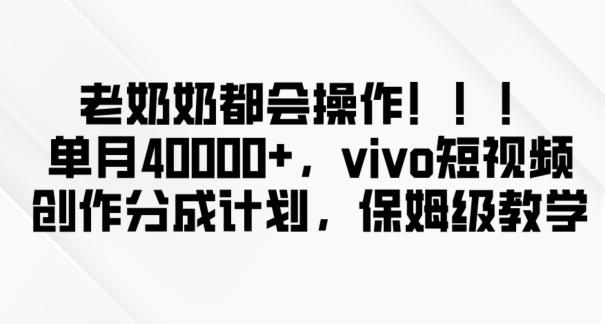 老奶奶都会操作,新平台无脑操作,单月40000+,vivo短视频创作分成计划【揭秘】