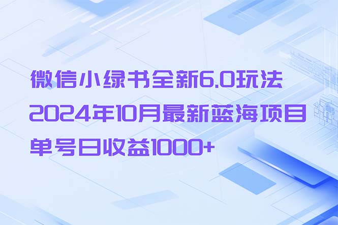 微信小绿书全新6.0玩法，2024年10月最新蓝海项目，单号日收益1000+-数智网创