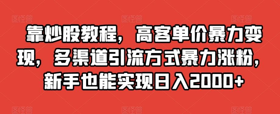 靠炒股教程，高客单价暴力变现，多渠道引流方式暴力涨粉，新手也能实现日入2000+【揭秘】-数智网创