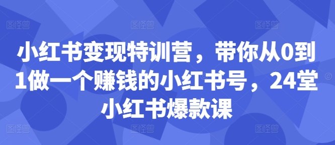 小红书变现特训营,带你从0到1做一个赚钱的小红书号,24堂小红书爆款课-数智网创