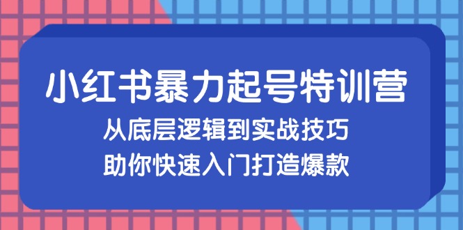 小红书暴力起号训练营，从底层逻辑到实战技巧，助你快速入门打造爆款-数智网创