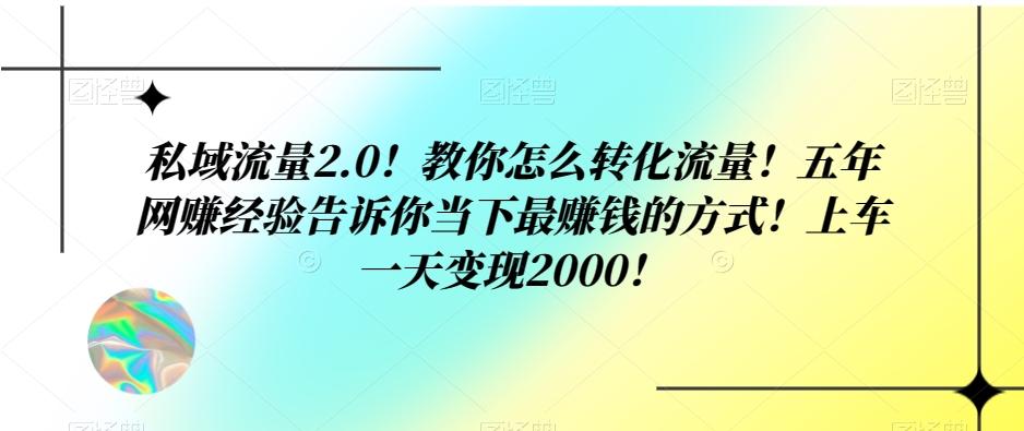私域流量2.0！教你怎么转化流量！五年网赚经验告诉你当下最赚钱的方式！上车一天变现2000！-数智网创