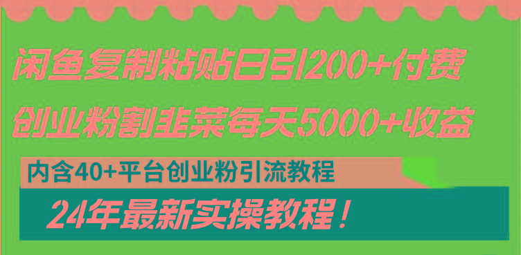 闲鱼复制粘贴日引200+付费创业粉，割韭菜日稳定5000+收益，24年最新教程！-数智网创