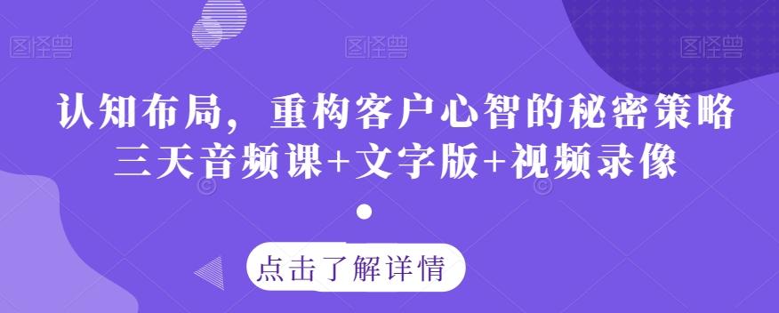 认知布局，重构客户心智的秘密策略三天音频课+文字版+视频录像-数智网创