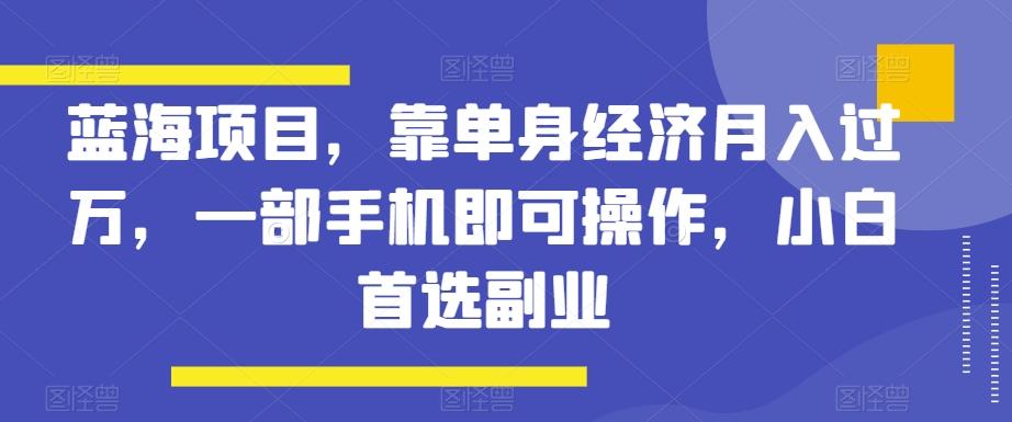 蓝海项目，靠单身经济月入过万，一部手机即可操作，小白首选副业【揭秘】-数智网创