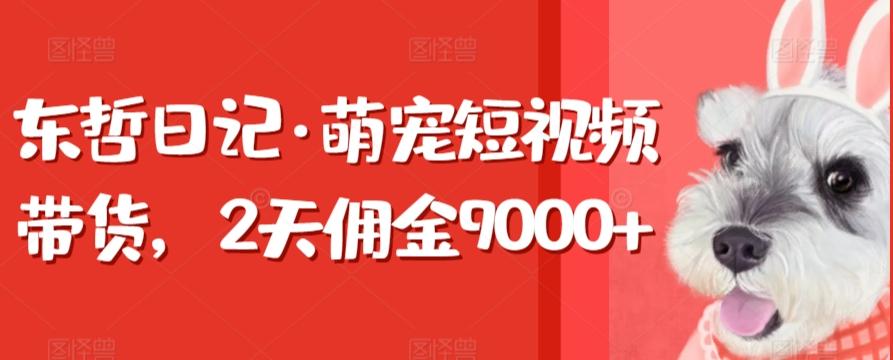 东哲日记·萌宠短视频带货，2天佣金9000+-数智网创