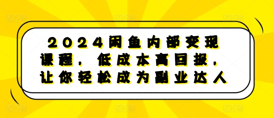 2024闲鱼内部变现课程，低成本高回报，让你轻松成为副业达人-数智网创