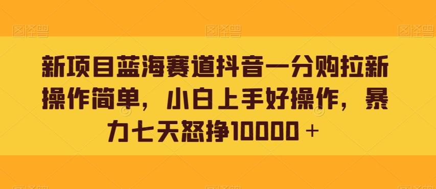 新项目蓝海赛道抖音一分购拉新操作简单，小白上手好操作，暴力七天怒挣10000＋-数智网创