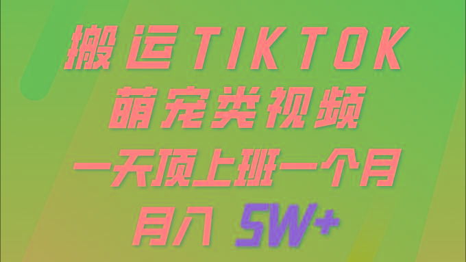 (9931期)一键搬运TIKTOK萌宠类视频 一部手机即可操作 所有平台均可发布 轻松月入5W+-数智网创