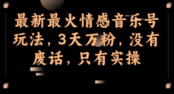 最新最火情感音乐号玩法，3天万粉，没有废话，只有实操-数智网创