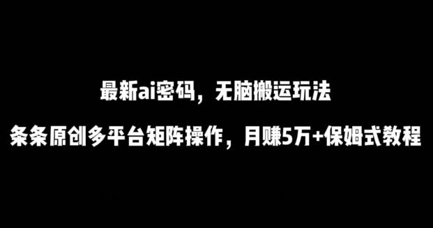 最新ai流量密码，傻瓜式搬运玩法，条条原创，多平台矩阵操作，月赚5万+保姆式教程【揭秘】-数智网创