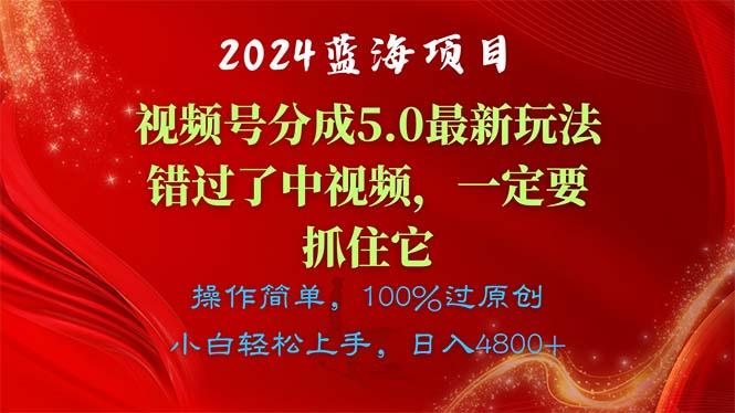 2024蓝海项目，视频号分成计划5.0最新玩法，错过了中视频，一定要抓住…-数智网创