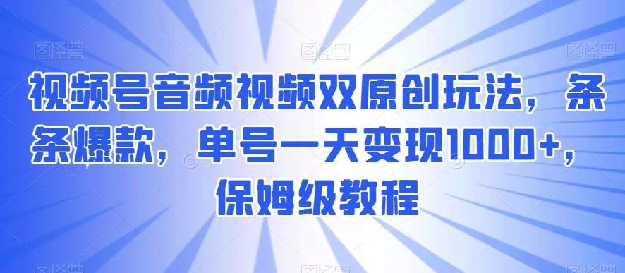 视频号音频视频双原创玩法，条条爆款，单号一天变现1000+，保姆级教程【揭秘】-数智网创