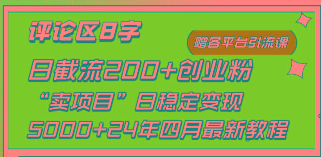 (9851期)评论区8字日载流200+创业粉  日稳定变现5000+24年四月最新教程！-数智网创
