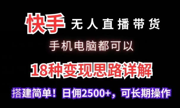 快手无人直播带货，手机电脑都可以，18种变现思路详解，搭建简单日佣2500+【揭秘】-数智网创