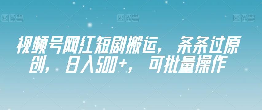 视频号网红短剧搬运，条条过原创，日入500+，可批量操作【揭秘】-数智网创