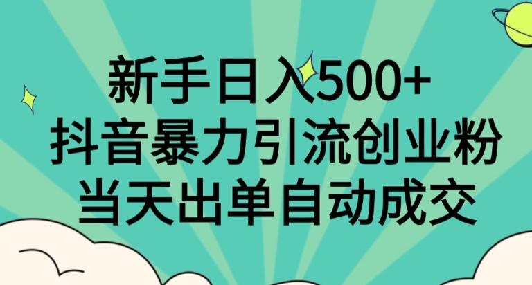 新手日入500+，抖音暴力引流创业粉，当天出单自动成交-数智网创