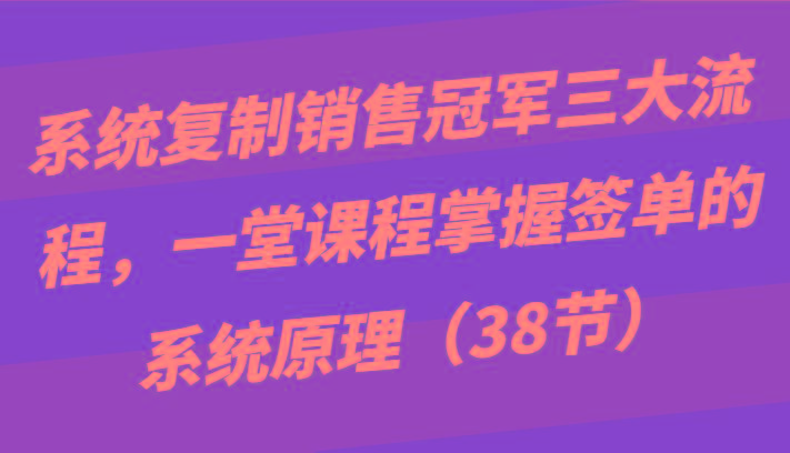 系统复制销售冠军三大流程，一堂课程掌握签单的系统原理(38节)-数智网创