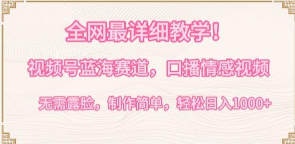 全网最详细教学,视频号蓝海赛道,口播情感视频,无需露脸,制作简单,轻松实现日入1000+【揭秘】-数智网创