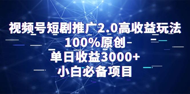视频号短剧推广2.0高收益玩法，100%原创，单日收益3000+，小白必备项目-数智网创