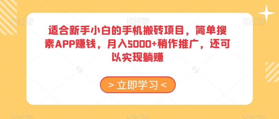 适合新手小白的手机搬砖项目，简单搜素APP赚钱，月入5000+稍作推广，还可以实现躺赚【揭秘】-数智网创
