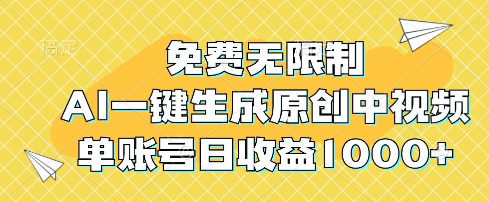 免费无限制,AI一键生成原创中视频,单账号日收益1000+-数智网创