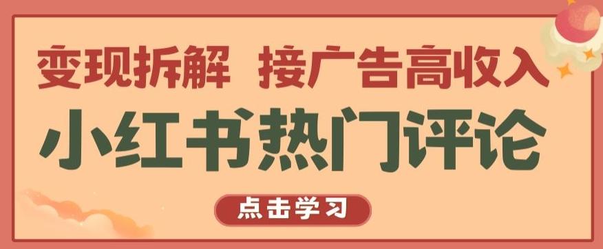 小红书热门评论，变现拆解，接广告高收入【揭秘 】-数智网创