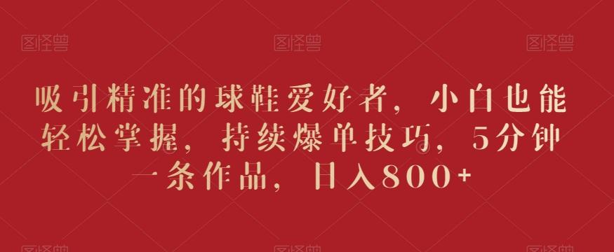 吸引精准的球鞋爱好者，小白也能轻松掌握，持续爆单技巧，5分钟一条作品，日入800+【揭秘】-数智网创