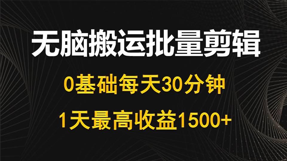 (10008期)每天30分钟,0基础无脑搬运批量剪辑,1天最高收益1500+-数智网创