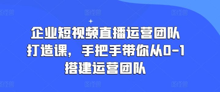 企业短视频直播运营团队打造课,手把手带你从0-1搭建运营团队
