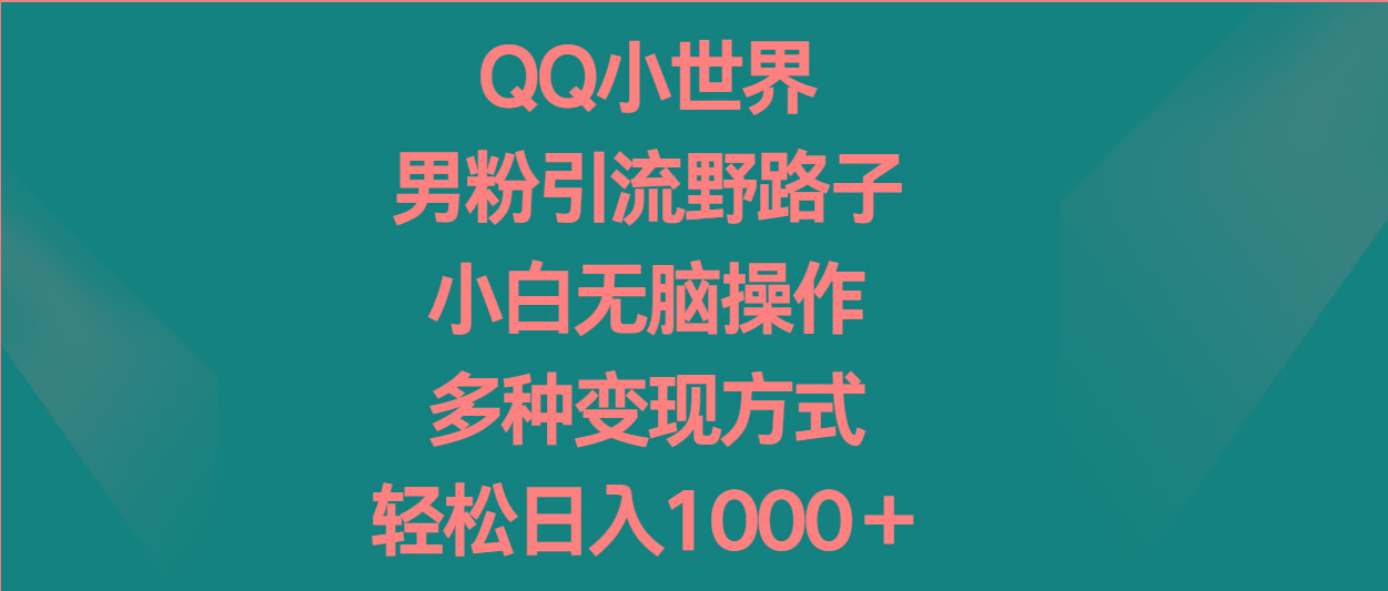 QQ小世界男粉引流野路子,小白无脑操作,多种变现方式轻松日入1000+-数智网创