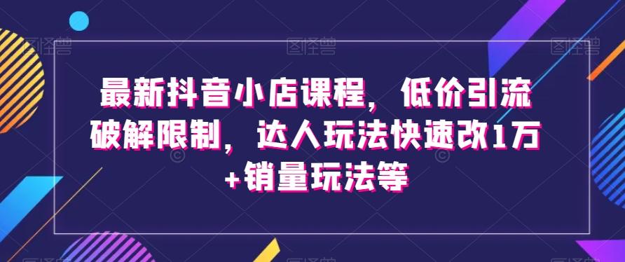 最新抖音小店课程，低价引流破解限制，达人玩法快速改1万+销量玩法等-数智网创