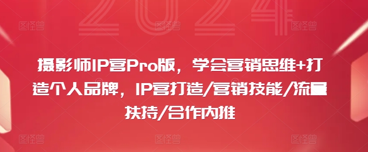 摄影师IP营Pro版，学会营销思维+打造个人品牌，IP营打造/营销技能/流量扶持/合作内推-数智网创