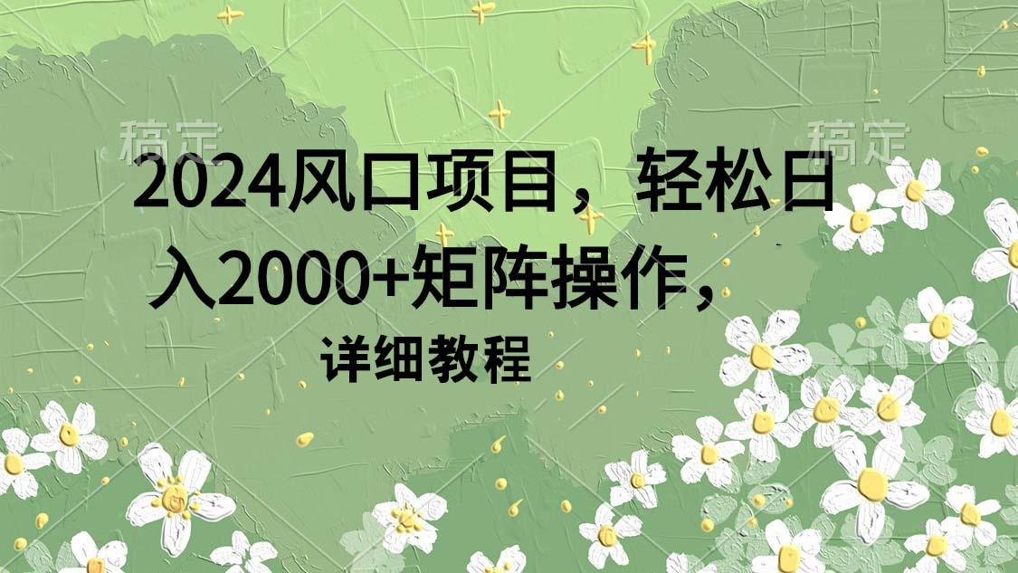 (9652期)2024风口项目，轻松日入2000+矩阵操作，详细教程-数智网创