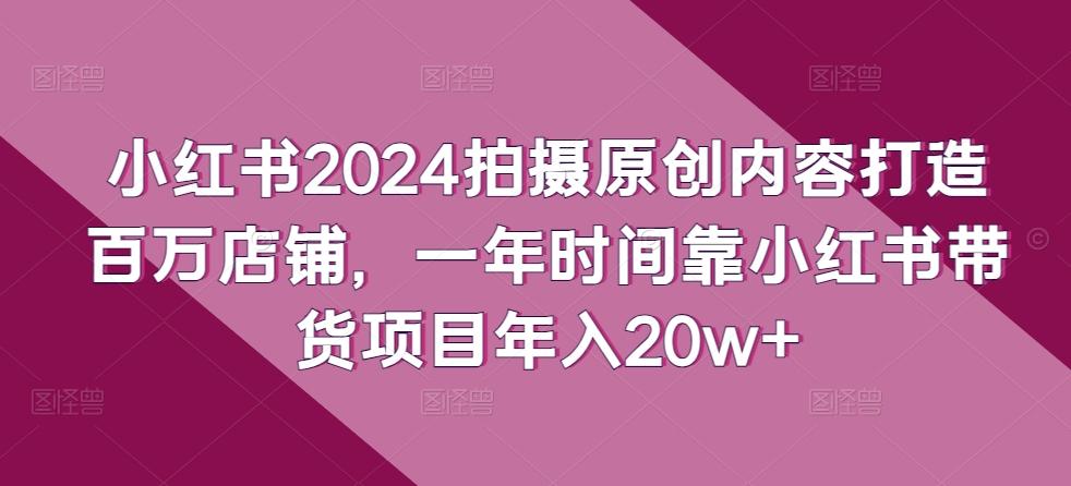 小红书2024拍摄原创内容打造百万店铺，一年时间靠小红书带货项目年入20w+-数智网创