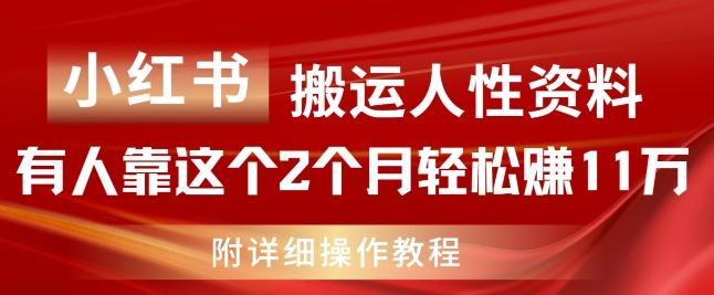 小红书搬运人性资料，有人靠这个2个月轻松赚11w，附教程【揭秘】-数智网创